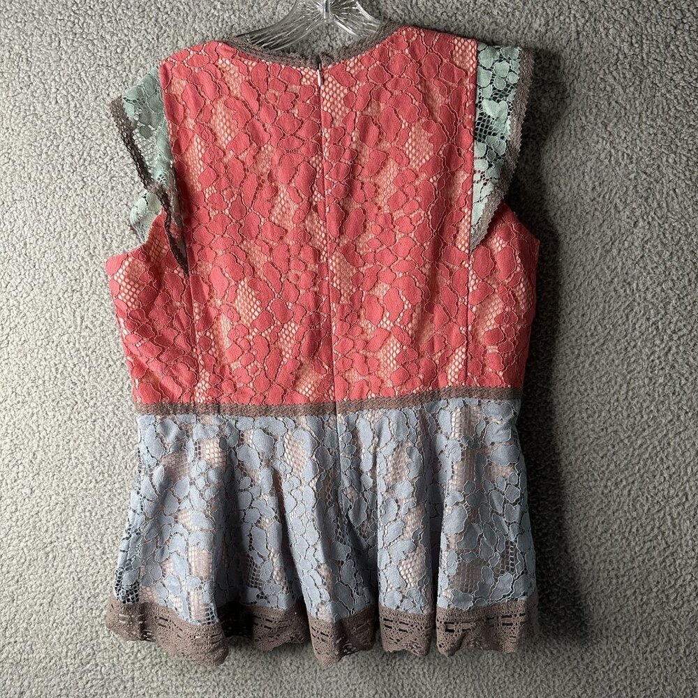 Sundance Coral Pink and Light Blue Lace Peplum Blouse - Picture 5 of 9